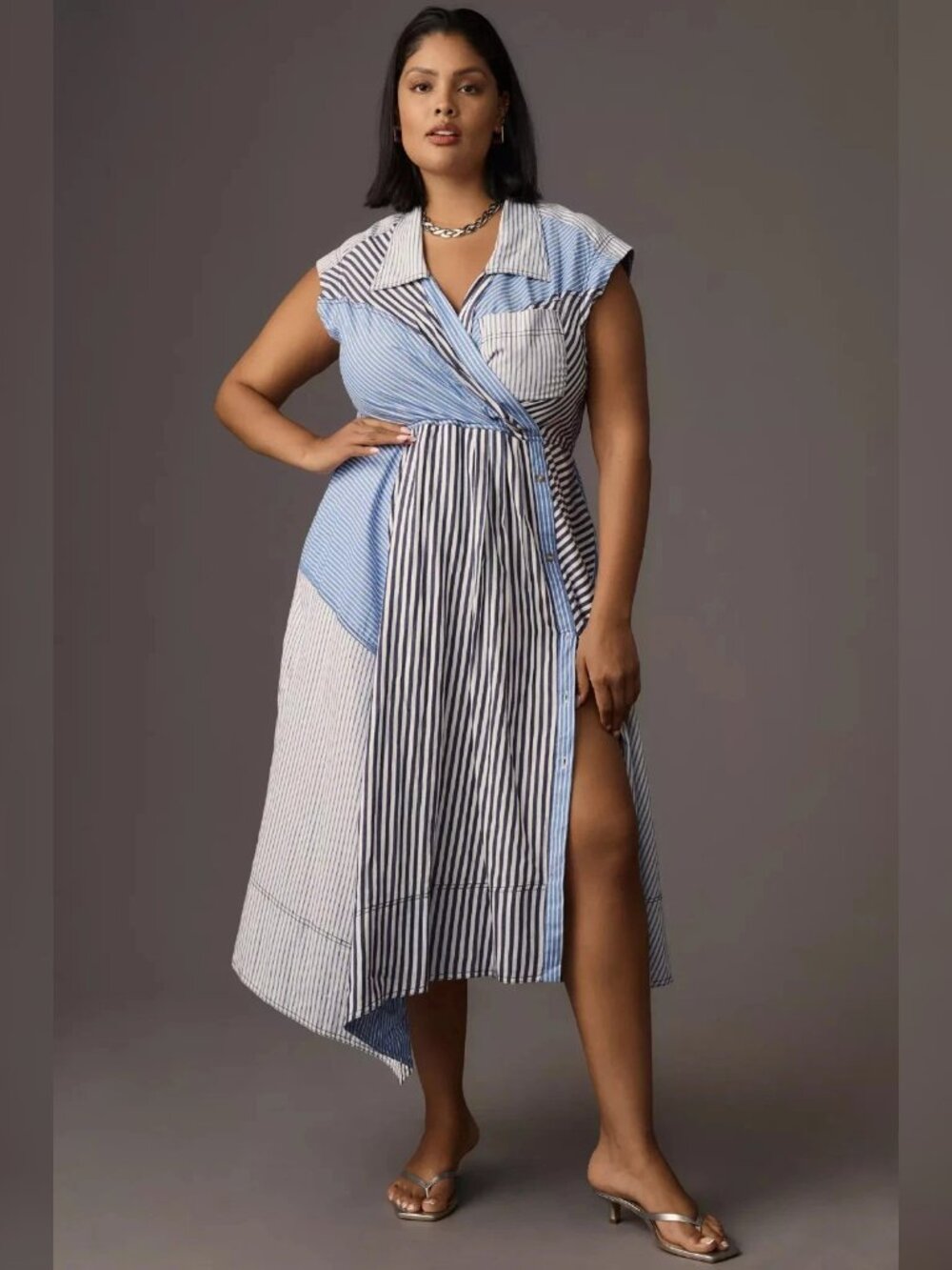 Anthropologie Pilcro Asymmetrical Button Front Wrap Shirt Dress 1X Plus NW 46984